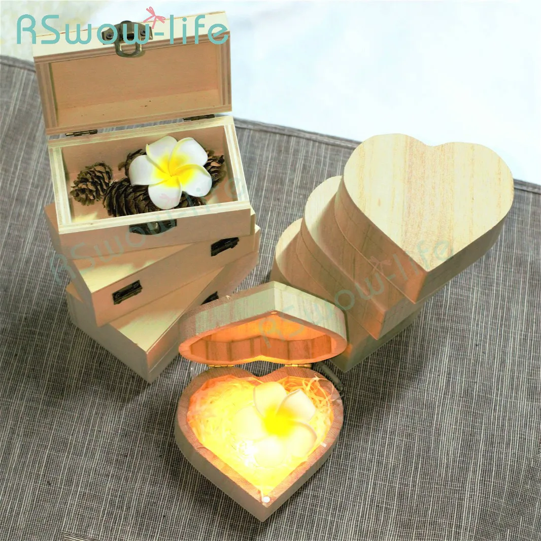 

Rectangular Caring Wooden Box Vintage Handmade DLY Pure-color Creative Crafts Cosmetics Jewelry Receipt Box Crafts Gift Handmade