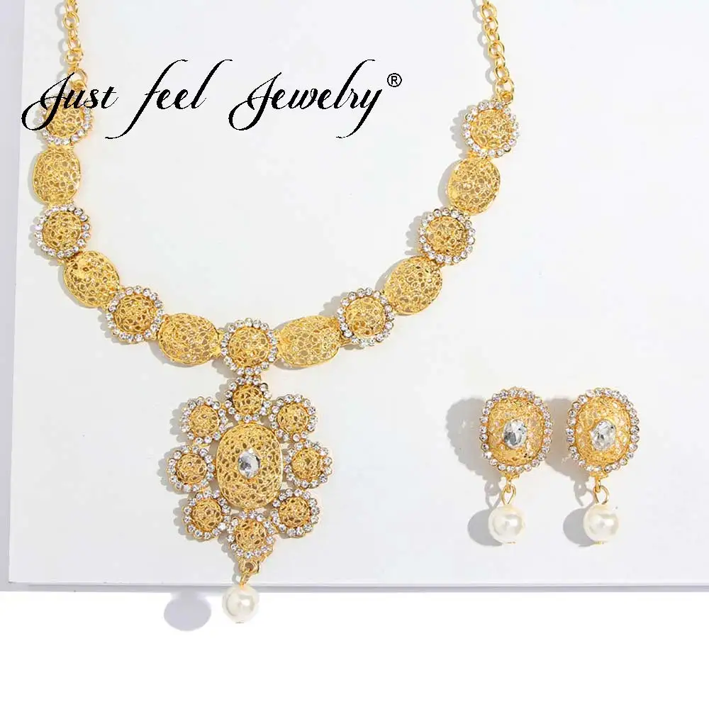 JUST FEEL Wedding Crystal Jewelry Set Dubai Arab Indian Bridal