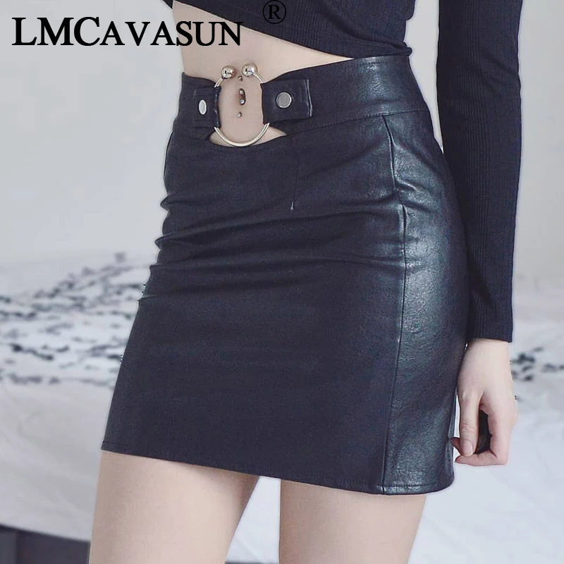 LMCAVASUN Новинка 2019 г. Женская юбка из искусственной кожи осень зима карандаш Лоскутная Дамская мода посылка хип разрез мини