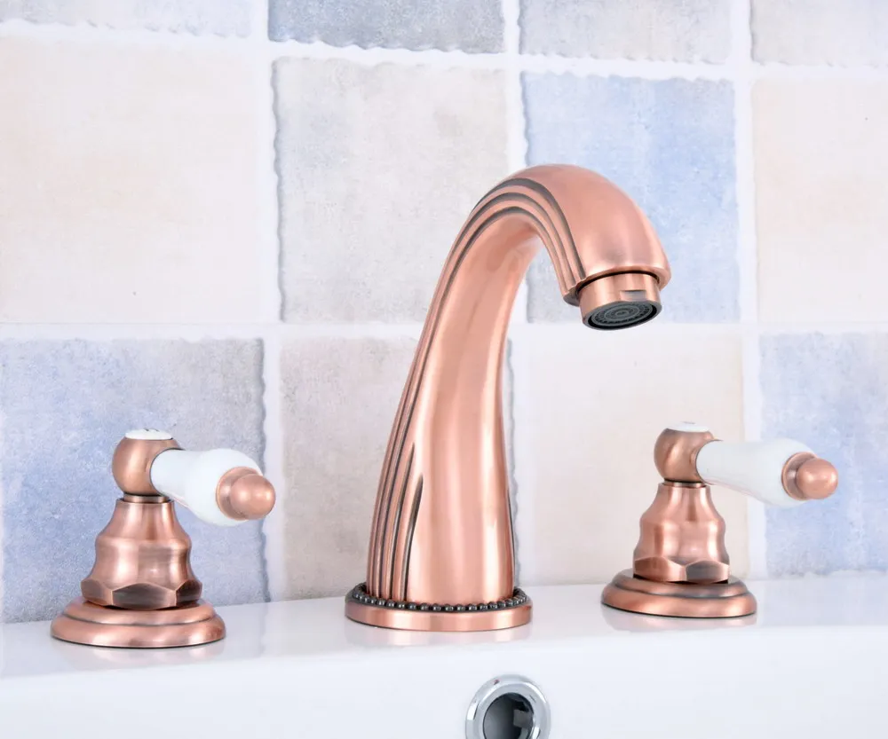

Bathroom double handle faucet Antique Red Copper faucet Basin sink Mixer Tap 3 hole two handle faucet zsf538