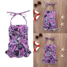 Для малышей фиолетовый цветочный бикини для маленьких девочек повязка купальник бикини купальник ванный комплект пляжная одежда