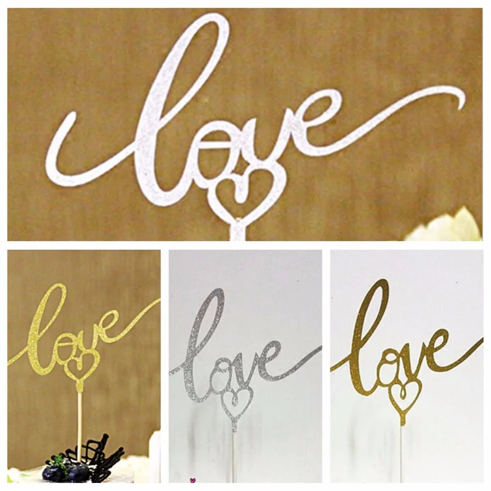 

1 PCS Gold Sliver Love Heart Cake Toppers Cupcake Wrappers Wedding Birthday Party Decorations