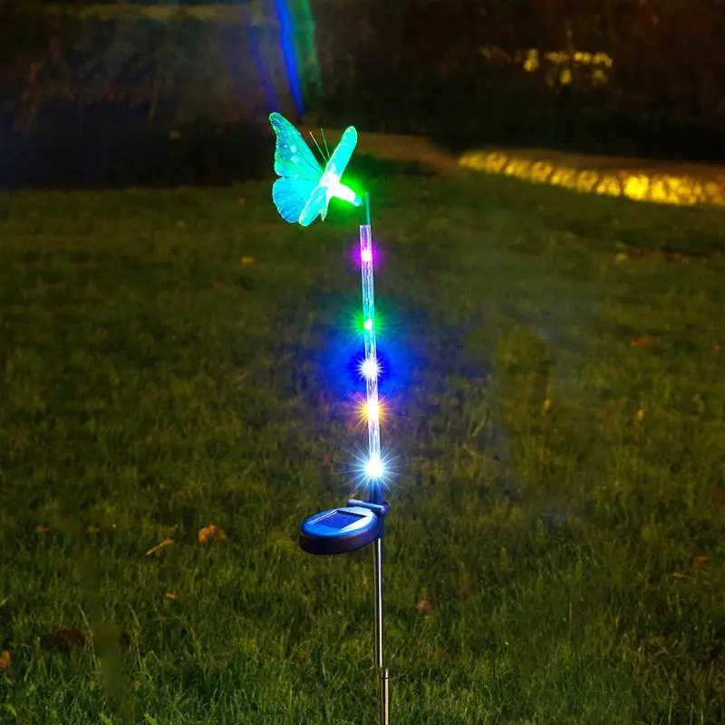 2 шт. Солнечный волоконно-бабочка светодиодный свет RGB Открытый водонепроницаемый Газон лампа Декор