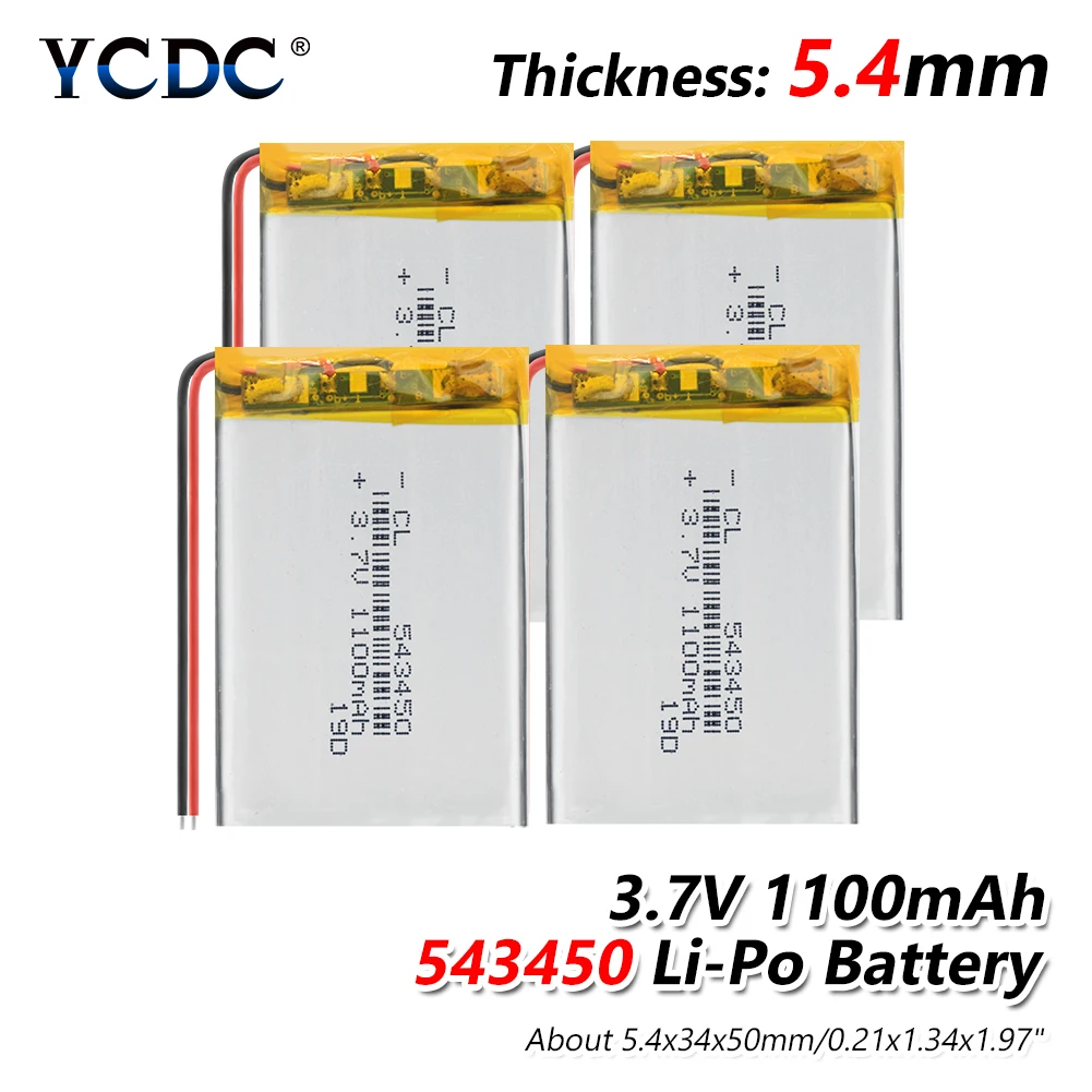

1/2/4Pcs 543450 3.7V 1100mAh lipo polymer lithium rechargeable battery for MP3 GPS navigator DVD recorder headset e-book camera