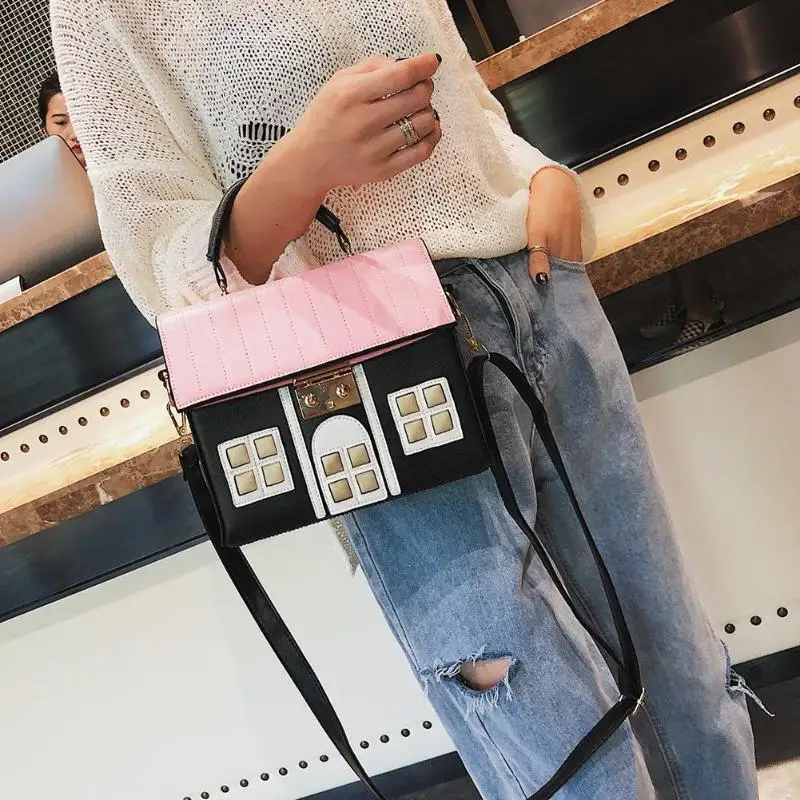 2018 новая женская сумка дизайн дом формы сумка для женщин Новинка искусственная кожа сумки на плечо для девочек модные сумки-мессенджеры