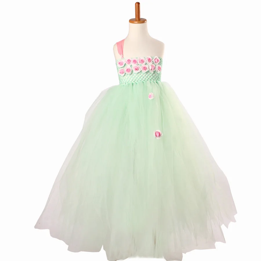 Handmade Flower Fairy Girls Tutu Dress Mint Green Princess Kids Flower Dresses Children Wedding Prom Party Photo Clothing (10)