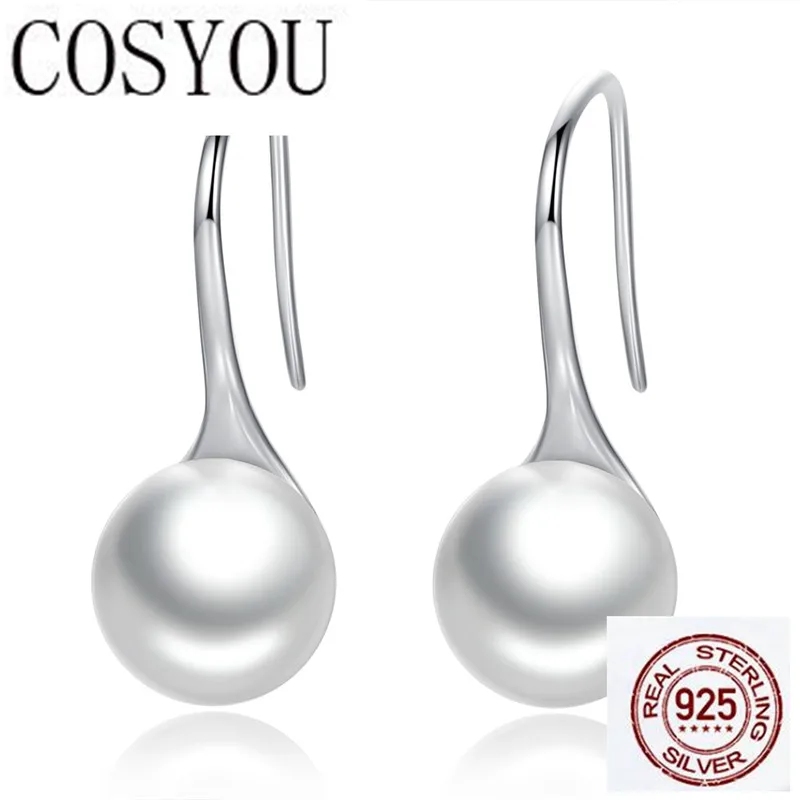 

COSYOU 2019 real 925 Sterling Silver Elegant Round Pure Love Pearl Drop Stud Earrings for Women & Girls Jewelry 4 colors SCE037