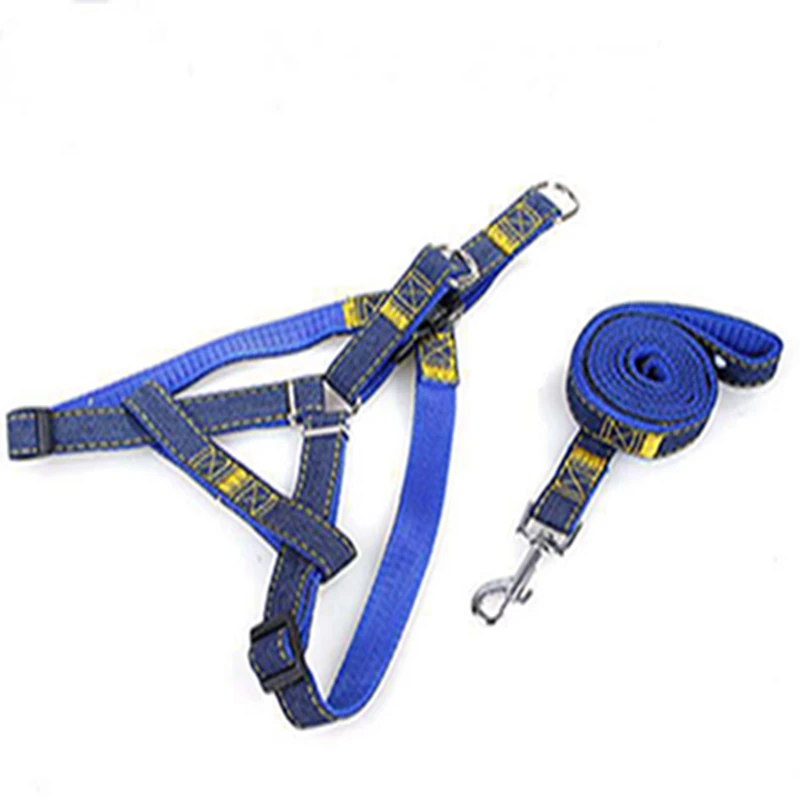 strap rope blue Джинсовый поводок для собак, ремни на грудь, толстая переносная Тяговая веревка, ошейник для собак, набор поводков для питомцев, щенков, кошек, больших средних и маленьких собак - Цвет: strap rope blue
