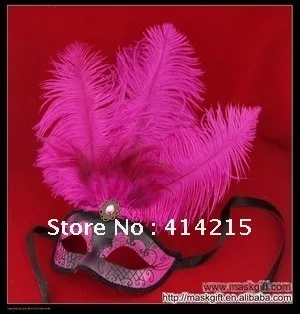 ; красивые черные и ярко-Розовое перо маскарад Вечерние маска оптовой закупки(при покупке A009