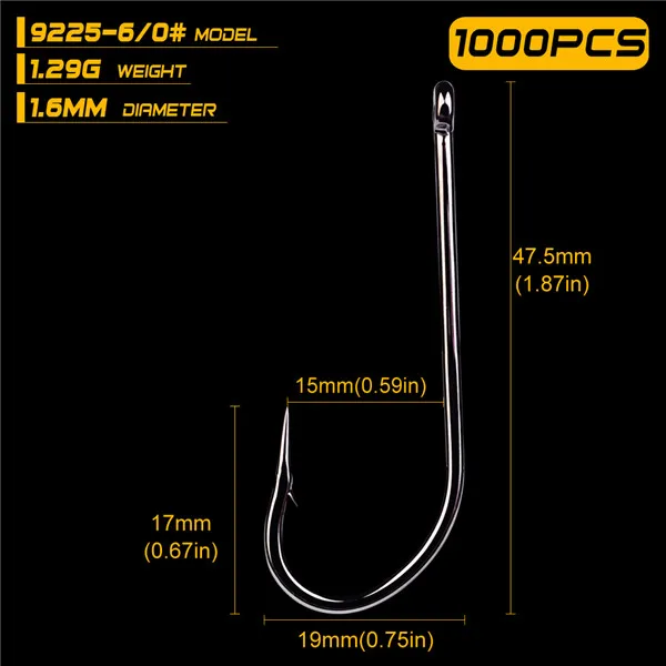 1000 шт. рыболовный крючок 72A Высокоуглеродистая сталь рыболовные крючки 9225-1#-7/0# О 'Шонесси крючок черный цвет джиг Большой Крючок - Цвет: 9225 6 0