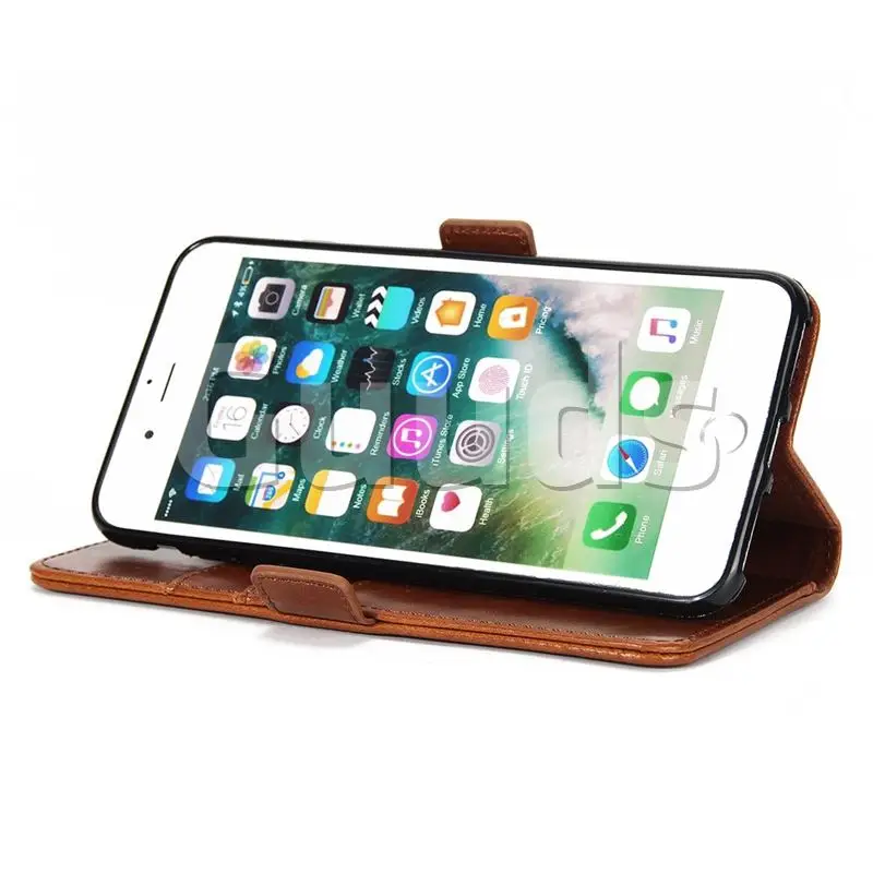 Luxury Crazy Horse PU Leather Wallet Case for iPhone 8 Plus / 7 Plus 7P(5.5 inch) - Brown