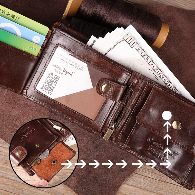 Comprar Cobbler Legend Real cuero de vaca plegable embrague cuero genuino hombres carteras cortas monederos hombre soporte para tarjetas de crédito y de identificación