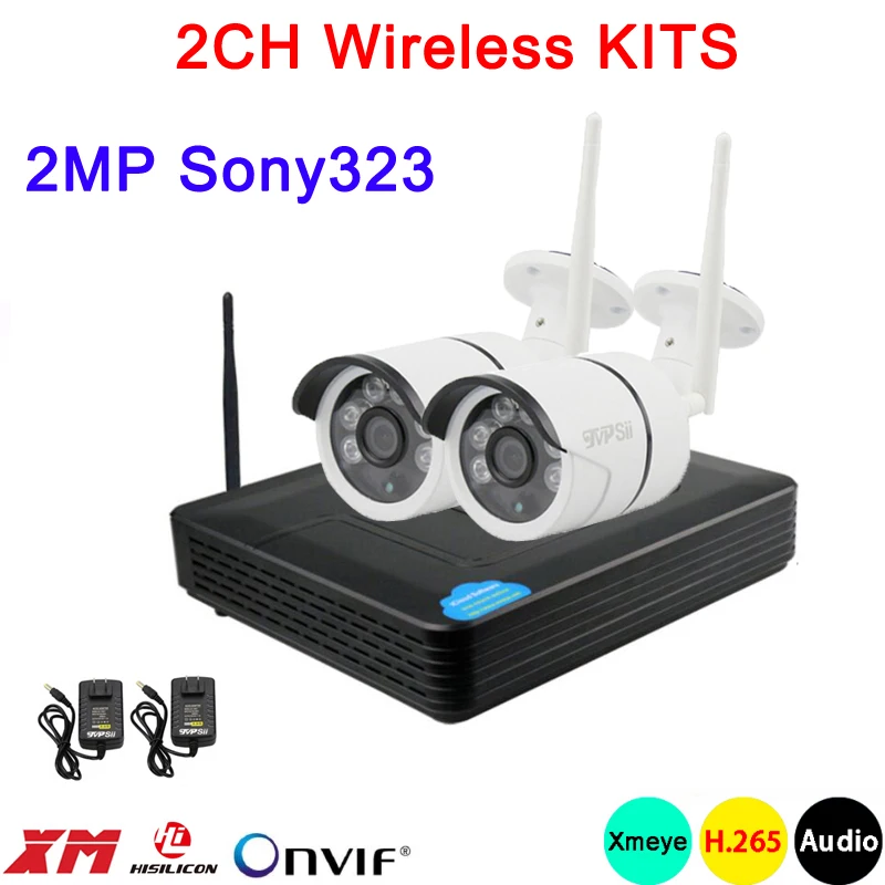 

2MP Sony323 six array Infrared Xmeye APP Waterproof HD H.265 25fps 2CH 2 Channel WIFI Wireless IP Camera kits Free Shipping