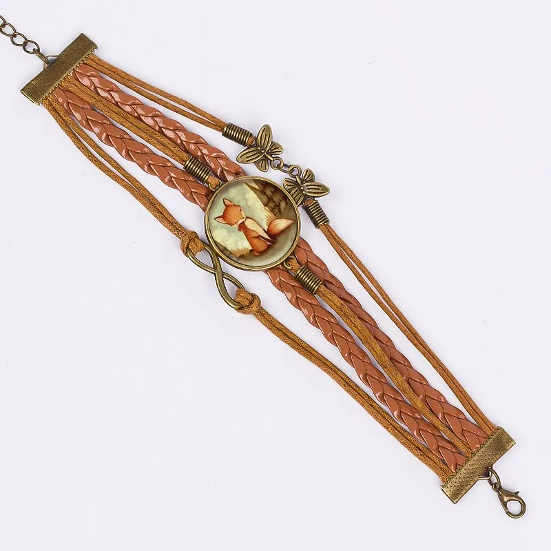 Браслет с изображением лисы винтажный стеклянный браслет из кабошона для женщин новейший кожаный браслет