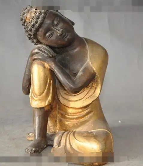 

S5260 7"Tibet Buddhism Fane bronze gilt sleep rest meditation Sakyamuni buddha statue