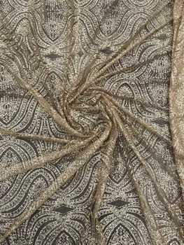 

2017 new design african french gold glitter sequins lace fabric african sequins lace fabric For Wedding Dress