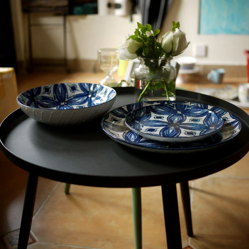 Синий и белый подглазурный цвет Готический Темный узор художественный дизайн посуда/тарелка набор 1 шт./лот