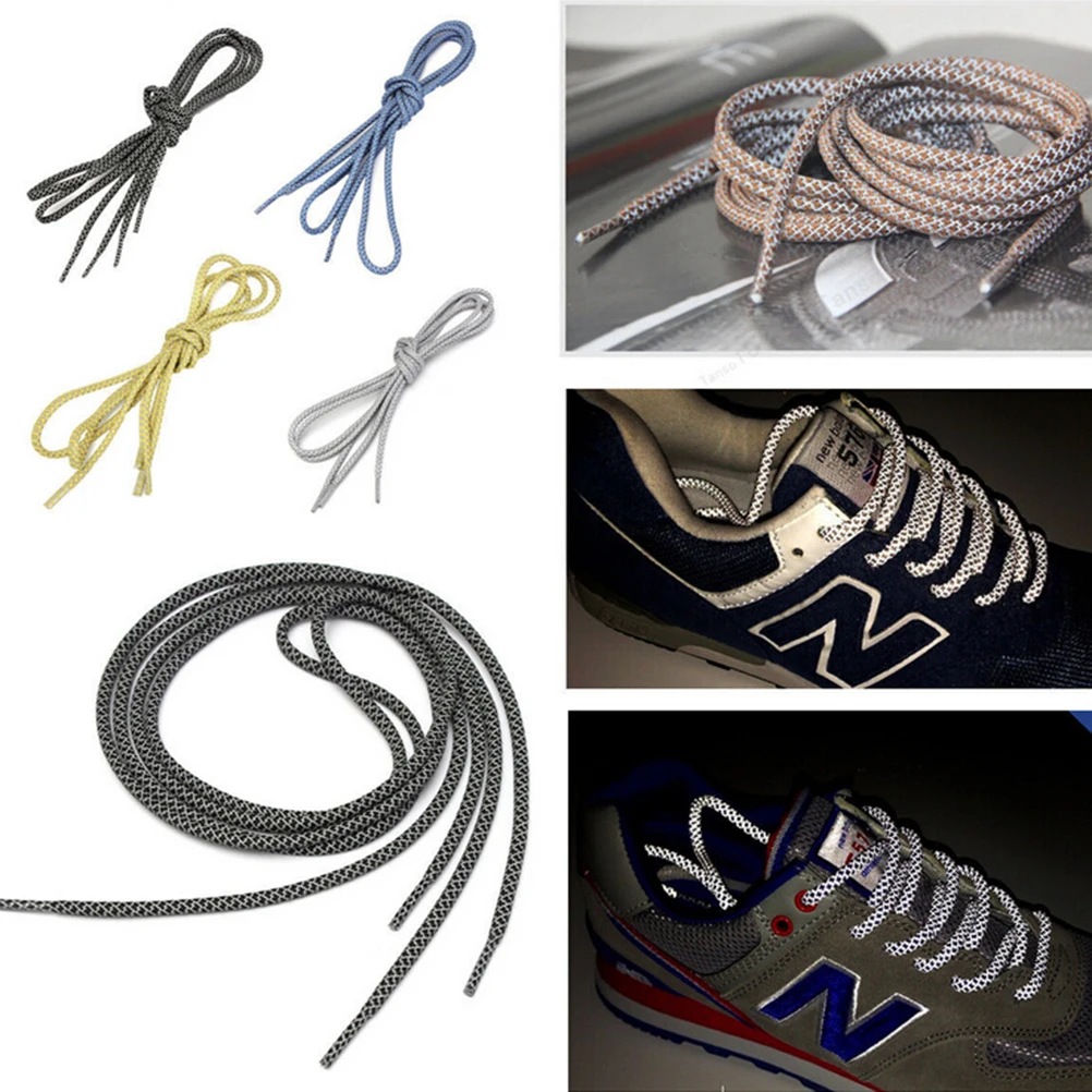 

1Pair 120cm Reflective Runner Shoe Laces Visible Safety Shoelaces custom Shoestrings for ultra boost Basketball Shoes Round Rope