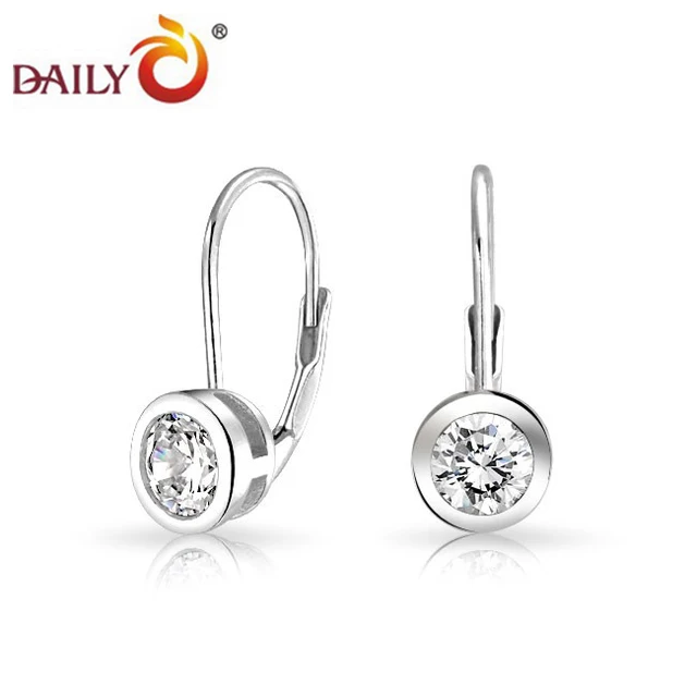 Silver Tone Women Earrings Bezel Setting Cz Diamond Rhodium Silver Tone Women Earrings Bezel Setting Cz Diamond Rhodium Solitaire Wedding Earring Bridal Jewelry Fivestar Trendy
