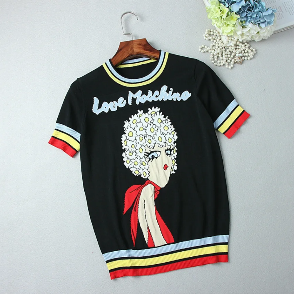

New 2019 Spring Summer Women's Thin Top Sweaters Short Sleeve Slim Female Basic Pullover Runway Popular Jumper High Quality Tops