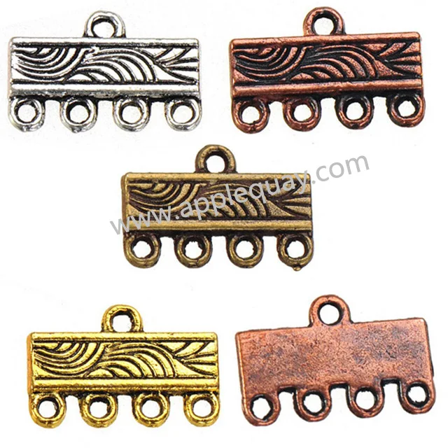 DIY Charms Connectors Multi Bracelet Necklace Earring Retro Silver Wave Flat 1 And 4 Holes Metal