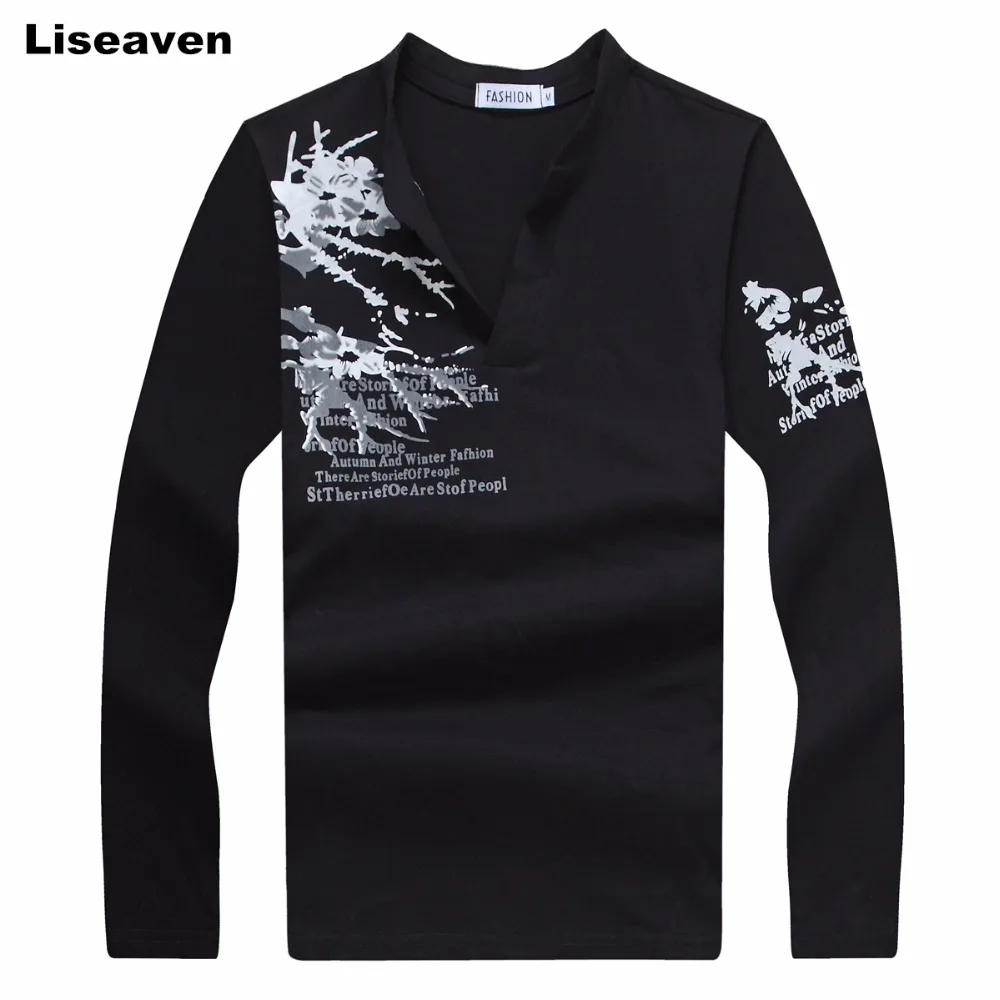 

Liseaven Men Autumn Long Sleeve T Shirt Brand Print T-Shirt Cotton Tee Shirts Slim Fit Tops Men