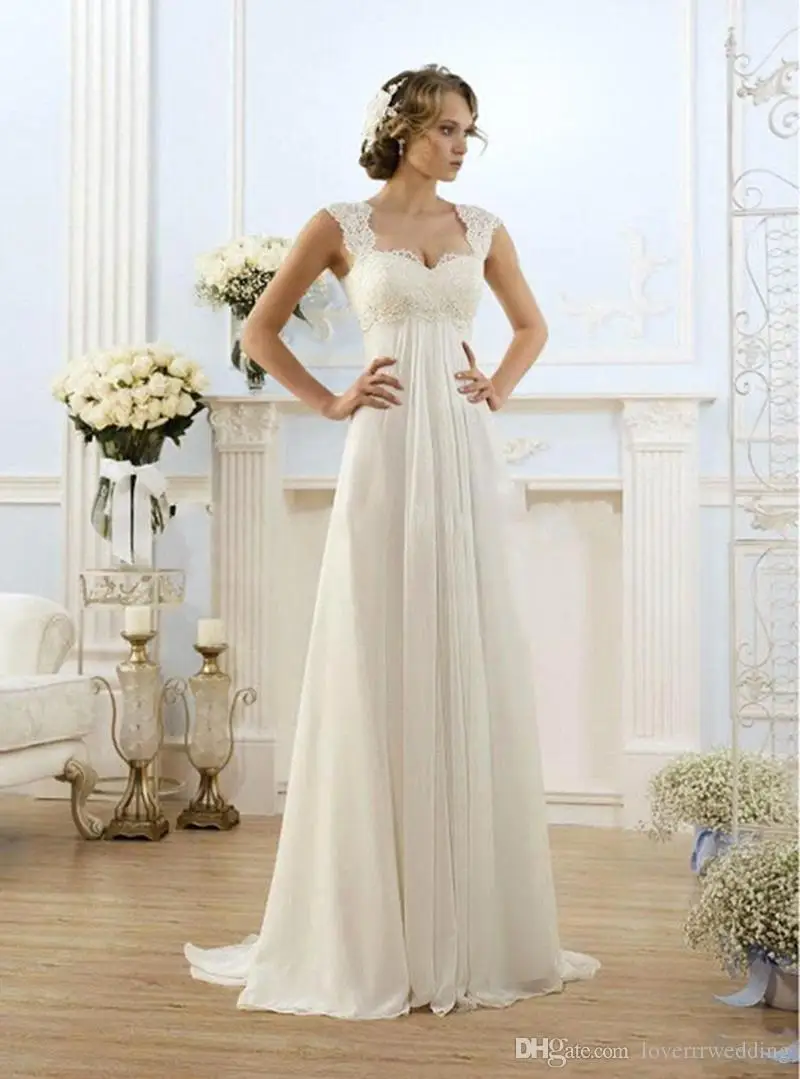 

2019 Romantic Empire Summer Beach Wedding Dresses Cheap Sleeveless Keyhole Lace Up Back Chiffon Summer Pregnant Bridal Gowns