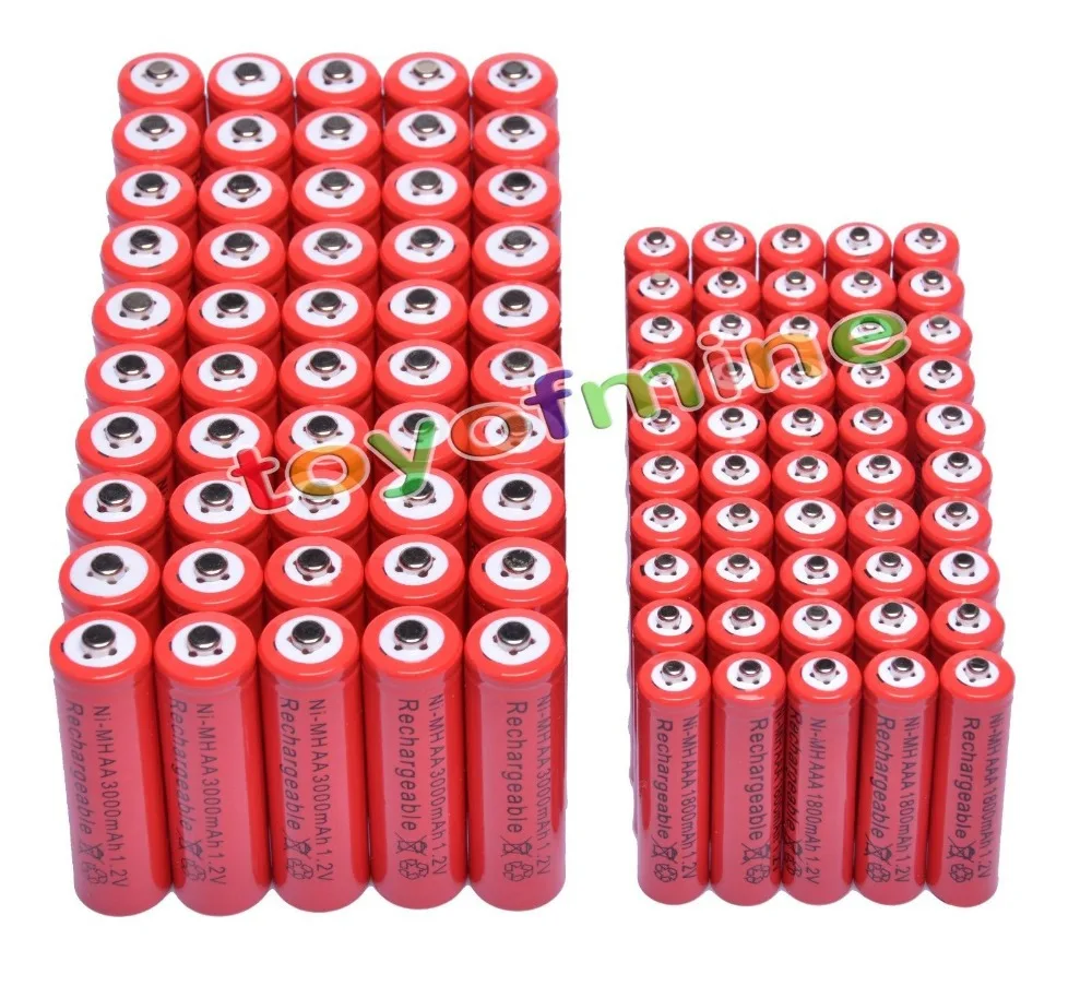 2 AA 3000mAh + AAA 1800mAh 1 V Ni MH перезаряжаемая батарея 2A 3A Red Cell|rechargeable battery|cell 1.2vnimh aaa |