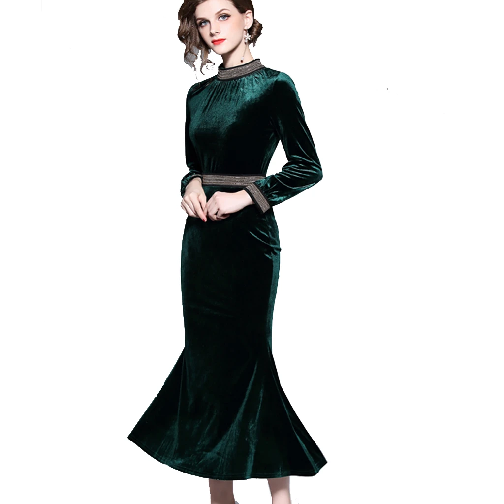Green velvet womens dress Clearance