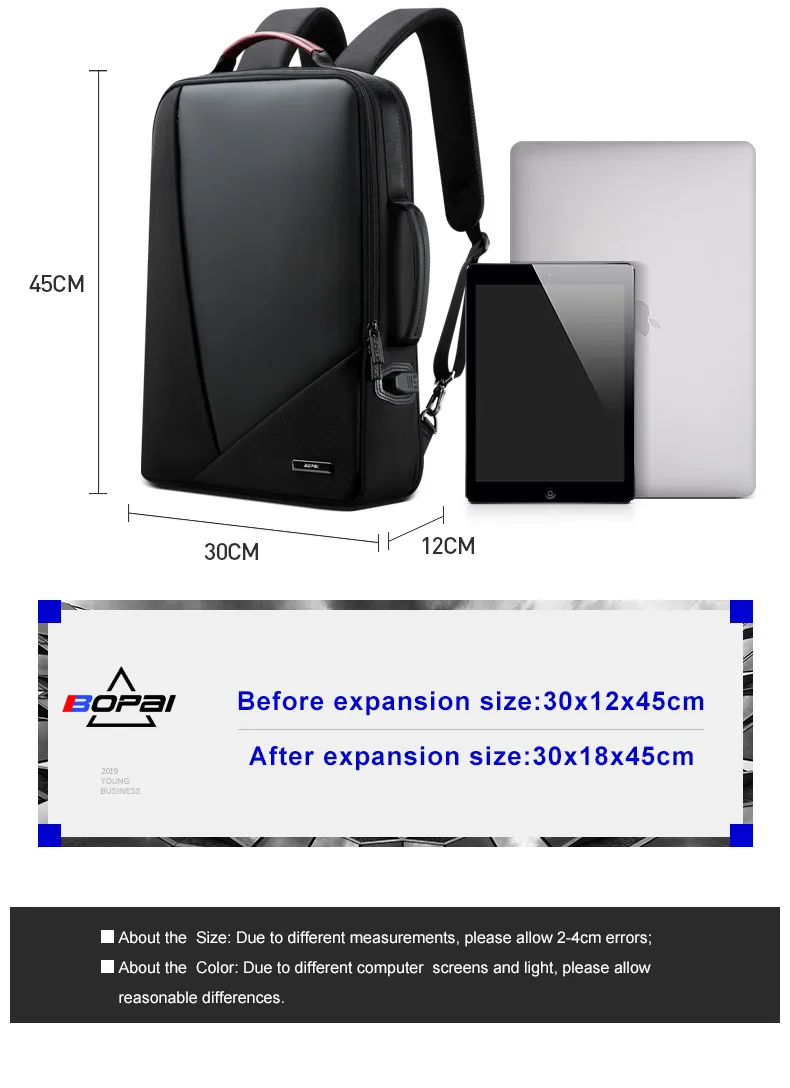 BOPAI деловой рюкзак мужской usb Противоугонная сумка для компьютера Увеличенная емкость рюкзак для ноутбука