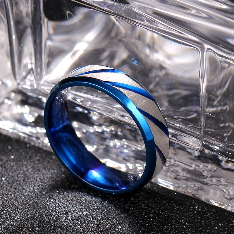 6mm Blue Twill Ring Titanium Brushed Ring for Men and Women Personalized Customize Engraved wedding rings signet ring round rings cross rings silver ring womens ring fidget rings couple rings cubic zircon ring turkish rings finger rings jewelry rings ring jewelry anime rings moissanite ring survival ring
