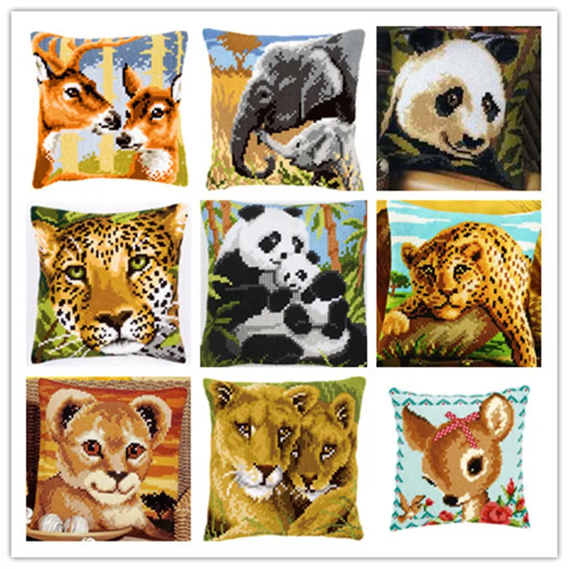 

oneroom Cross Stitch Pillow Mat DIY Craft Animals 42CM by 42CM Latch Hook Kit Needlework Crocheting Cushion Embroidery