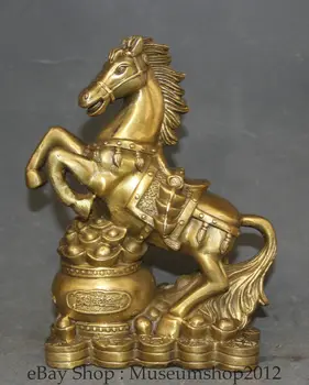

9" Chinese Feng Shui Brass Zodiac Year Horse Treasure Bowl Success Wealth Statue