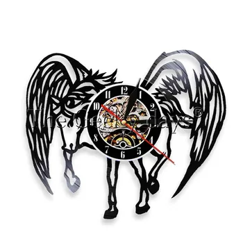 

1Piece Horse With Angel Wings Vinyl Record Wall Clock Home Decor Fantasy Animal Wall Clock Modern Wall Art Handmade Wall Watch