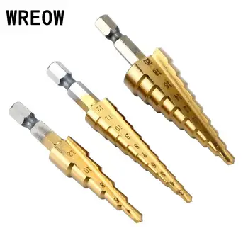 

3 Pcs HSS steel Hex Step Drill Cone Drill Titanium Bit Set Step Drill Bit Set Tool Hole 3-12mm 4-20mm 4-12mm Woodworking