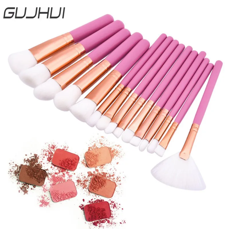 

GUJHUI 15 Pcs Makeup Set Powder Foundation Eye shadow Eyeliner Lip Cosmetic Brushes Kit Makeup Brush 2017 New Style S9