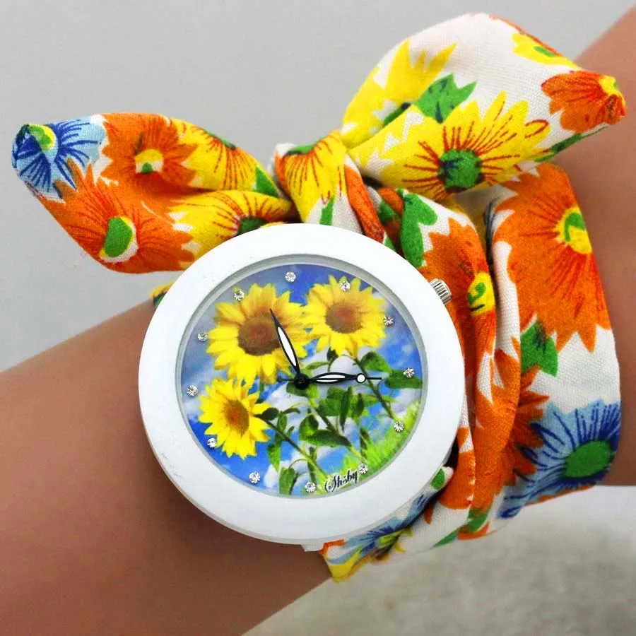 Shsby Новые цветочные шифоновые милые часы для девочек Милые шифоновые тканевые женские модельные часы модные женские наручные часы с цветочным узором - Цвет: XY02 watch