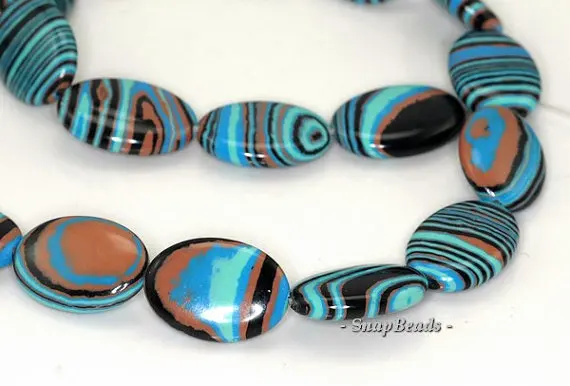 Matrix Turquoise Gemstone Blue Stripe Oval 14x10mm Loose Beads 7 inch Half Strand (90145180-215) | Украшения и аксессуары