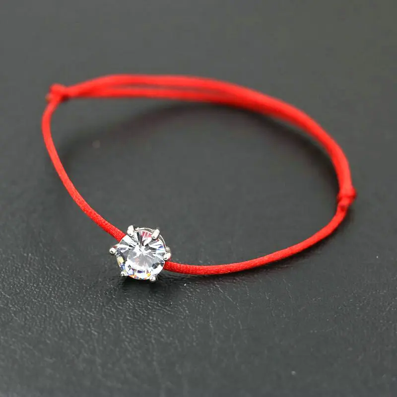 BPPCCR серебряный цвет круглые стразы кристаллы AAA циркон тонкая красная веревочная нить плетеные браслеты для женщин Подарки Pulsears