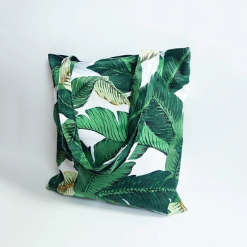 

SUNNY BEACH Women Bag Tote Cotton Print Canvas Summer Tote Shopping Bag Shoulder Female Handbag Fresh Green Bolsas Bag