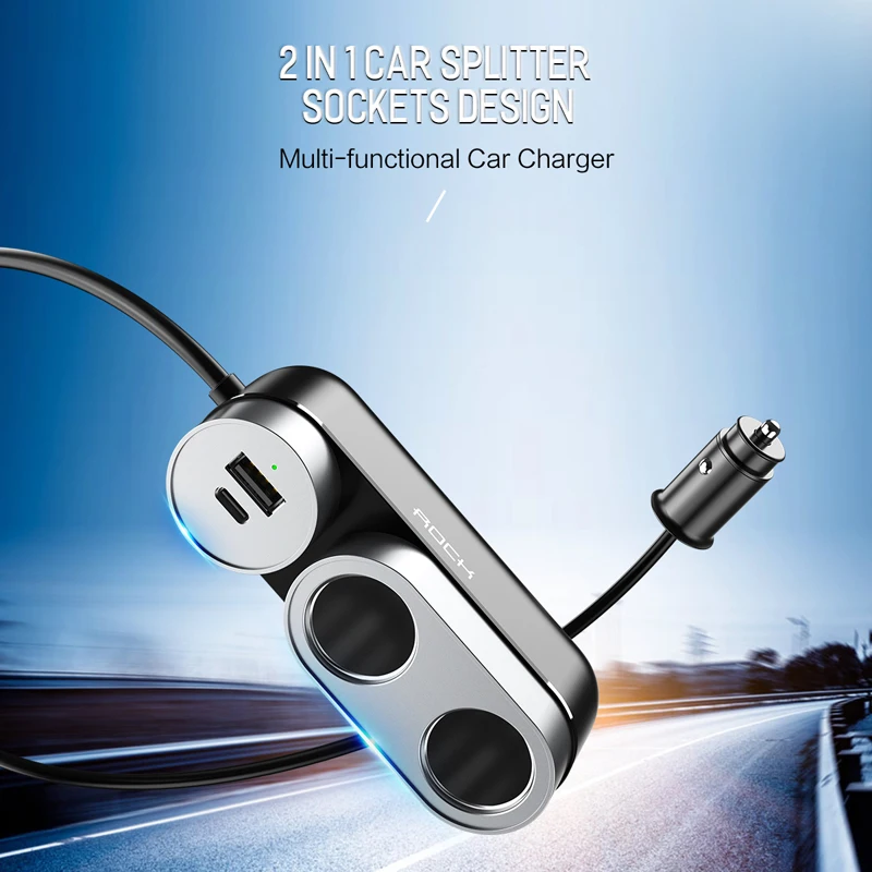 Rock 2 в 1 розетка для автомобильного прикуривателя Splitter Plug USB PD быстрое зарядное