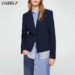 CHBBLF женские элегантный полосатый лоскутное пиджак карманы Зубчатый воротник пальто с длинными рукавами Женский Стильный Верхняя одежда