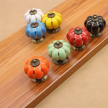 JD 40mm Pumpkin Ceramic Kitchen Handles Drawer Cupboard Door Handles Single Hole Cabinet Knobs And Handles Furniture Handles