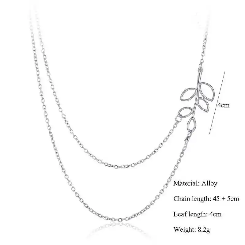 Cheap-Fashion-Necklaces-Noble-Women-Simple-Double-Metal-Leaves-Multilayer-Short-Paragraph-Clavicle-Chain-Necklace-Jewelry