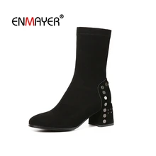 ENMAYER Woman Over The Knee High boots Winter Women Boots Thigh high boots Flock Fashion Boots Slip on Rivets Thick heel CR1528 ENMAYER Woman Over The Knee High boots Winter Women Boots Thigh high boots Flock Fashion Boots Slip on Rivets Thick heel CR1528