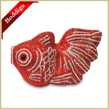Neue Ankunft Freies Verschiffen Goldfisch Design Dame Frauen Kristall Handtasche Rote Diamant Abendtasche Dame Party Geldbörse