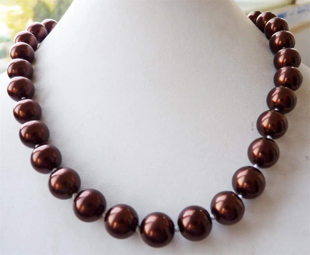 

12mm AAA Chocolate South Sea Shell Pearl Round Necklace 18" AAA style Fine Noble real Natural free shipping