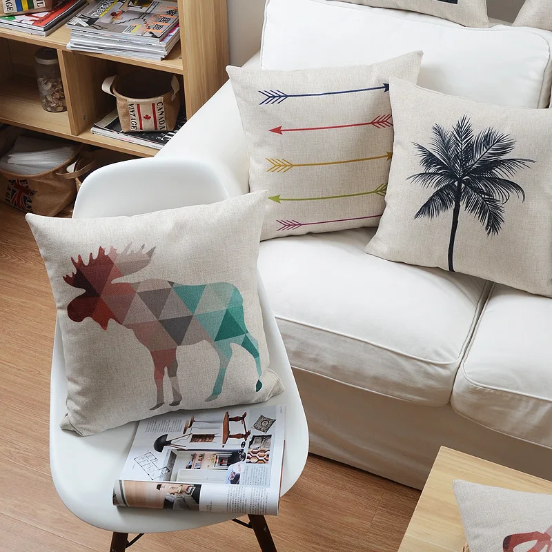 Wholesales Linen Pillow Cover Nordico Style Simple Line Deer Arrow