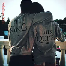 2017 King Queen Letter Print Long Sleeve T-Shirt Valentine Women Grey New Family Top Tee Couple Shirt Femme Loves O-Neck T shirt