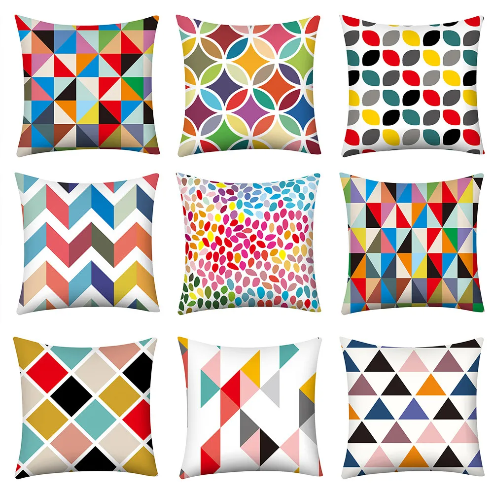 

Multicolor Geometric Print Throw Pillow Case Decorative Pillows Cover For Sofa Seat Cushion Cover 45x45cm Home Decor